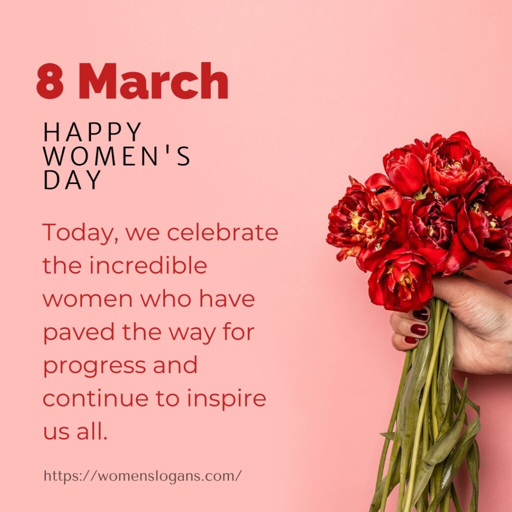 International Women's Day Post with Red Flowers - Women Slogans